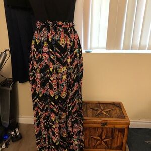 Xhilaration Black Maxi Skirt with Colorful Floral Chevron Print